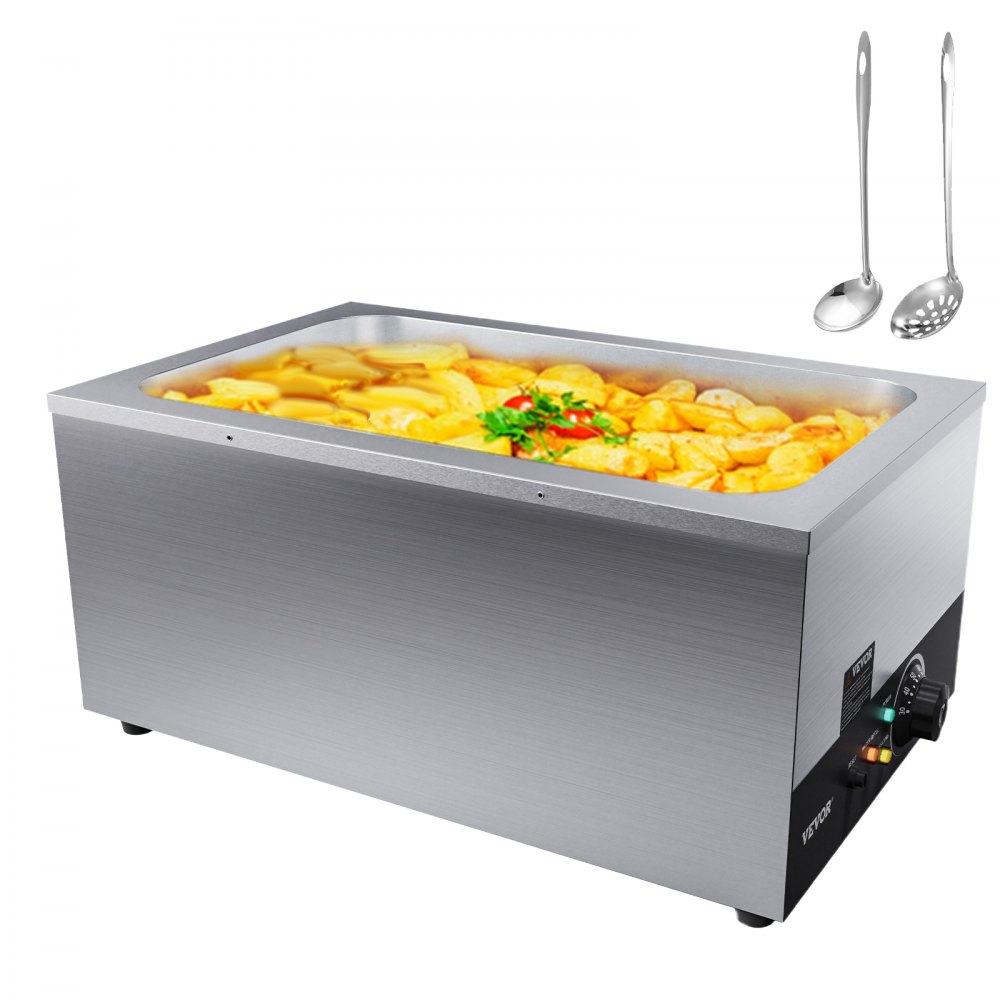 VEVOR Commercial Food Warmer 24QT Bain Marie 1200W Electric Buffet Warmer Soup Warmer Stove Steam Countertop Stainless Steel Container Temperature Control for Parties, Catering and Restaurant, Silver - BW0124QT1200W1G2TV1