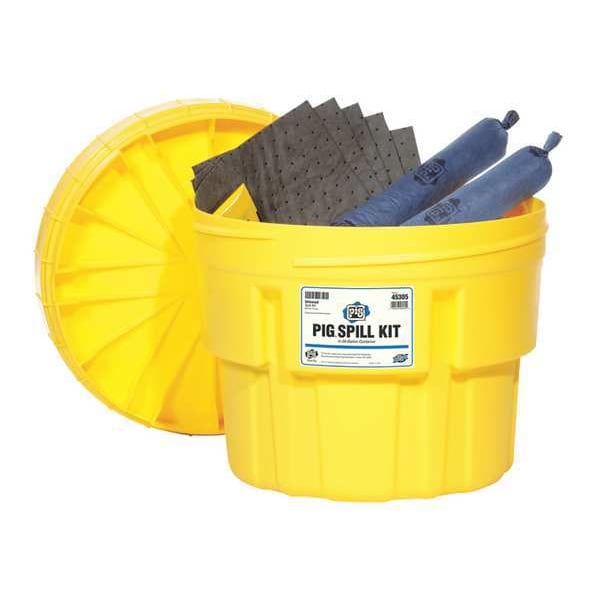 Pig Spill Kit, 15 gal Volume Absorbed per Kit, 20 gal Capacity, Drum, Yellow, 71 - 45305