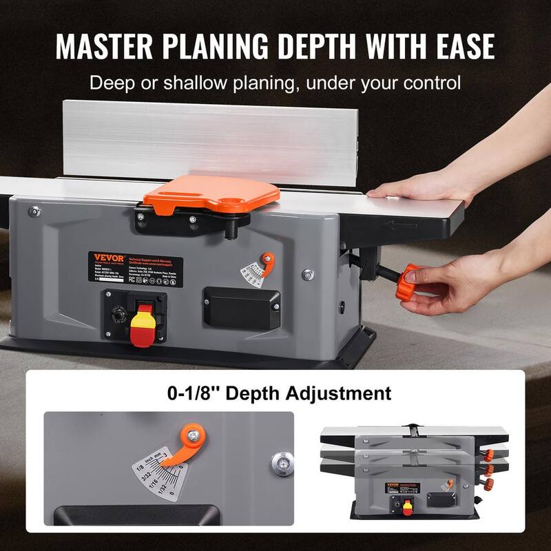VEVOR Jointer en Espiral de Banco de 6 pulgadas 1.5HP 10000 RPM Jointer de Madera de Banco con Cabezal Cortador en Espiral de 14 Cuchillas para Todo Tipo de Madera - JFJYCP615HP160OG4V1