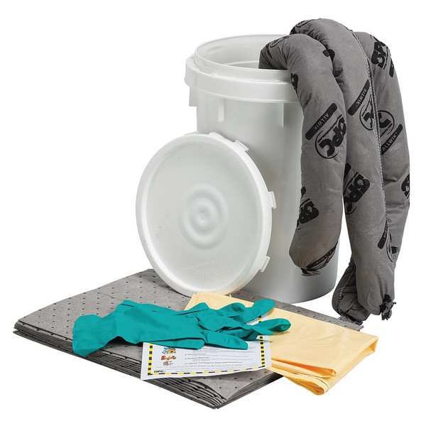 Brady Spill Kit, 9 gal Volume Absorbed per Kit, 6 1/2 gal Capacity, Bucket, White - SKA-BKT-TAA