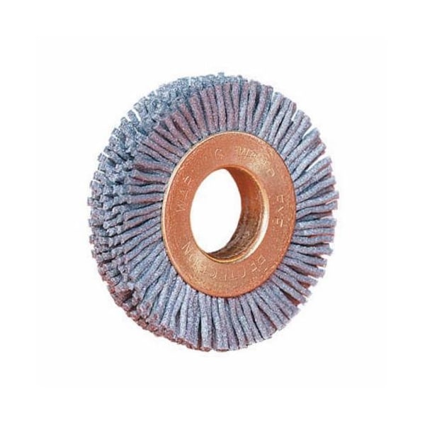 Nylox Burr-Rx Wheel Brush, Small Diameter, 2 in Brush Dia, 3/8 in Face W, 1/2 in Arbor Hole, Crimped/Round - 17533