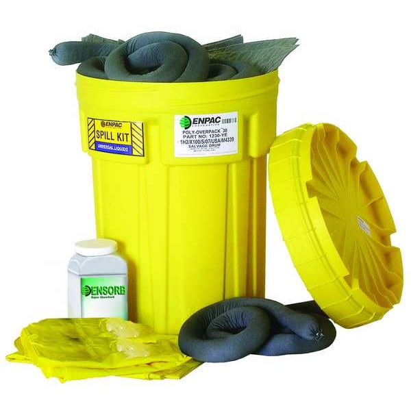 Enpac Spill Kit, 28 gal Volume Absorbed per Kit, 30 gal Capacity, Drum, Yellow, 58 - 13-30-U-PI
