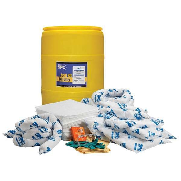 Brady Spill Kit, 40 gal Volume Absorbed per Kit, 55 gal Capacity, Drum, Yellow - SKO-55