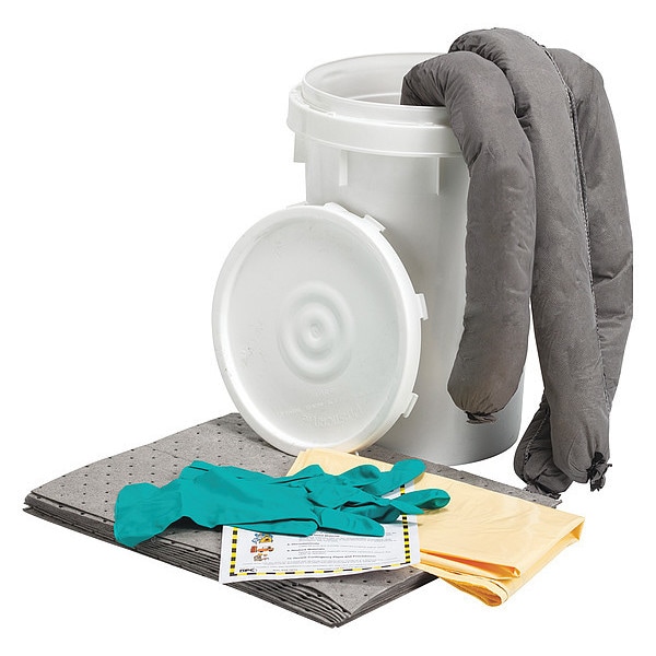 Condor Spill Kit, 9 gal Volume Absorbed per Kit, 6 1/2 gal Capacity, Bucket, White, 21 - 436M93