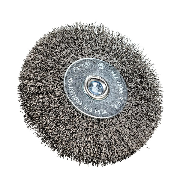 Forney Command PRO Wire Wheel, Crimped, 3 in x .008 in x 1/4 in Shank, Bulk - 72255