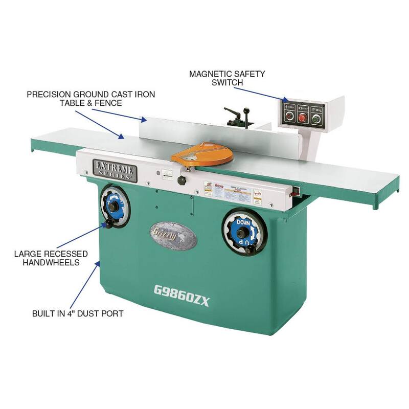 Grizzly Industrial 12 pulgadas x 80 pulgadas Jointer Serie Z con cabezal cortador en espiral - G9860ZX
