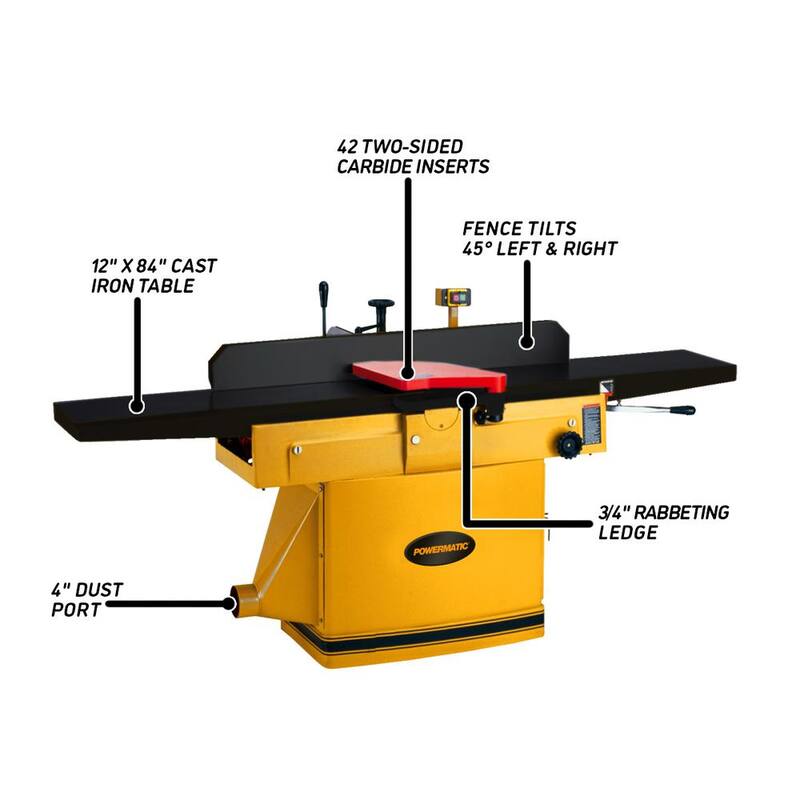 Powermatic 1285T, Cepilladora de 12 pulgadas con/ArmorGlide, Cabezal helicoidal de 1HP, 1PH, 230 voltios - PM1-1791307T