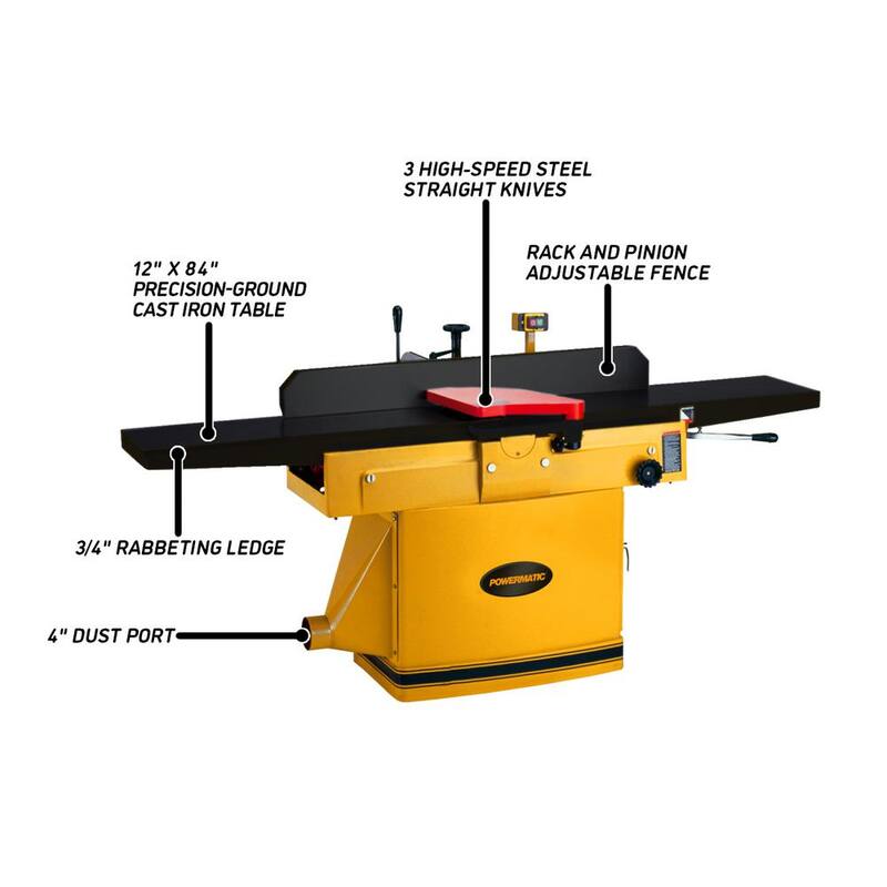 Powermatic 1285T 12 in. Cepilladora con/ArmorGlide, Cabezal de corte de cuchillas HSS, 3 HP, 1 fase 230 voltios - PM1-1791241T