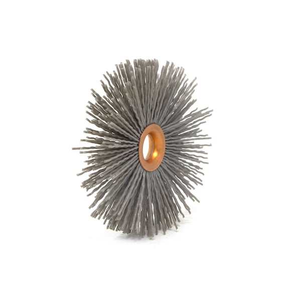 Brush Research Manufacturing CY380AOF Abrasive Nylon Copper Center Wheel, 3" Dia., 80AO, .625" Arbor Hole, 1.000" Trim - CY380AOF