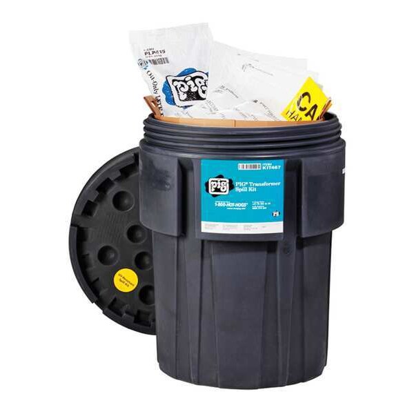 Pig Spill Kit, 40 gal Volume Absorbed per Kit, 95 gal Capacity, Drum, Black, 89 - KIT467
