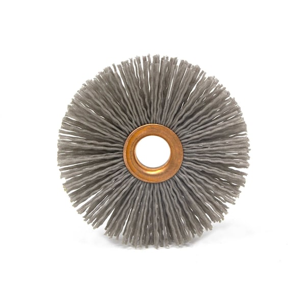 Brush Research Manufacturing CY4180AOF Abrasive Nylon Copper Center Wheel, 4" Dia., 180AO, .625" Arbor Hole, 1.437" Trim - CY4180AOF