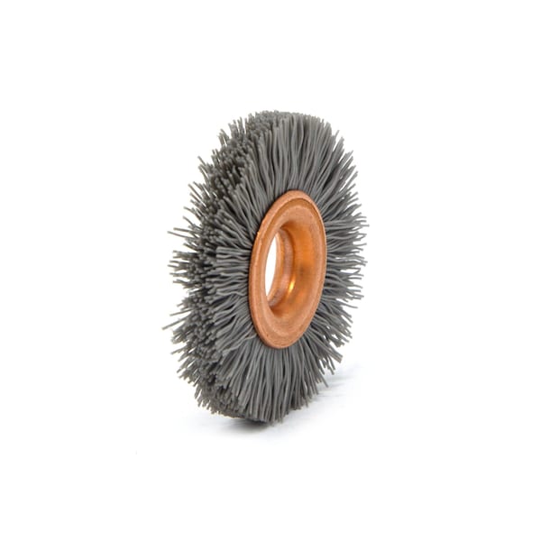Brush Research Manufacturing CY114600AO Abrasive Nylon Copper Center Wheel, 1.25" Dia., 600AO, .375" Arbor Hole, .250" Trim - CY114600AO
