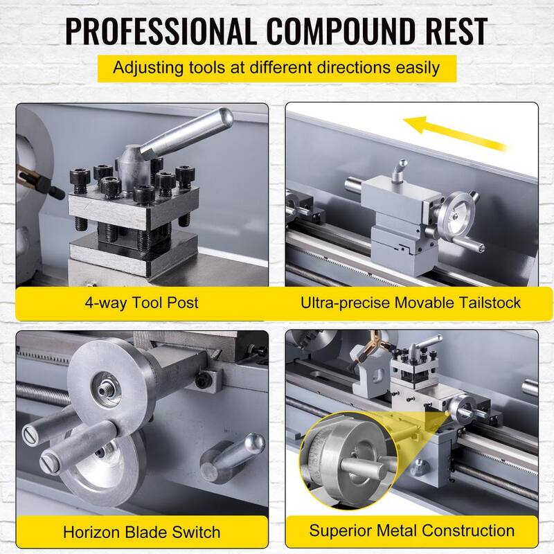 Torno de metal VEVOR 210 x 800 Máquina de torno mini 2500 RPM Cambio de velocidad variable de 850W Torno mini de precisión para trabajar metal - DLSJZ210800MMWEO0V1
