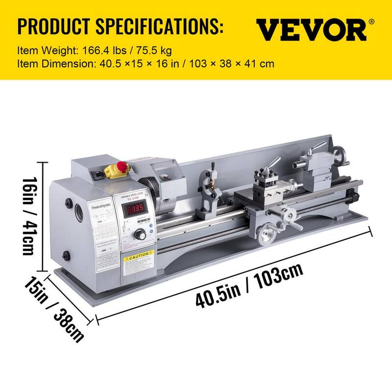 Torno de metal VEVOR 210 x 800 Máquina de torno mini 2500 RPM Cambio de velocidad variable de 850W Torno mini de precisión para trabajar metal - DLSJZ210800MMWEO0V1