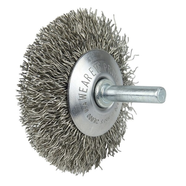 Weiler 2-1/2" Wire Wheel, .014" Stainless Steel Fill, 1/4" Stem - 17935