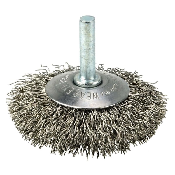 Weiler 2-1/2" Wire Wheel, .014" Stainless Steel Fill, 1/4" Stem - 17935