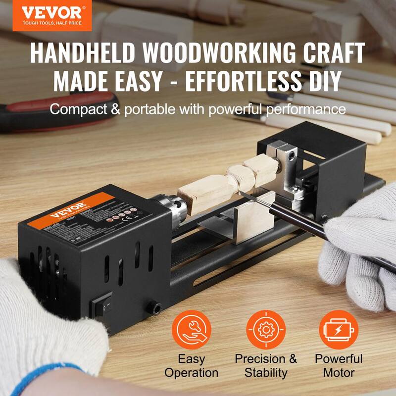 Máquina de torno compacta VEVOR, dimensiones 2.76 pulgadas de largo x 6.3 pulgadas de ancho, 96 vatios, 7 velocidades ajustables que van desde 4220 a 8450 rpm - MNMGCCMNY796W1WHYV1-0730