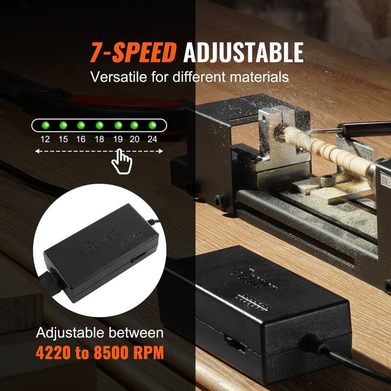 Máquina de torno compacta VEVOR, dimensiones 2.76 pulgadas de largo x 6.3 pulgadas de ancho, 96 vatios, 7 velocidades ajustables que van desde 4220 a 8450 rpm - MNMGCCMNY796W1WHYV1-0730