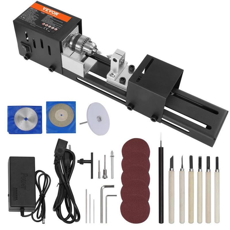 Máquina de torno compacta VEVOR, dimensiones 2.76 pulgadas de largo x 6.3 pulgadas de ancho, 96 vatios, 7 velocidades ajustables que van desde 4220 a 8450 rpm - MNMGCCMNY796W1WHYV1-0730
