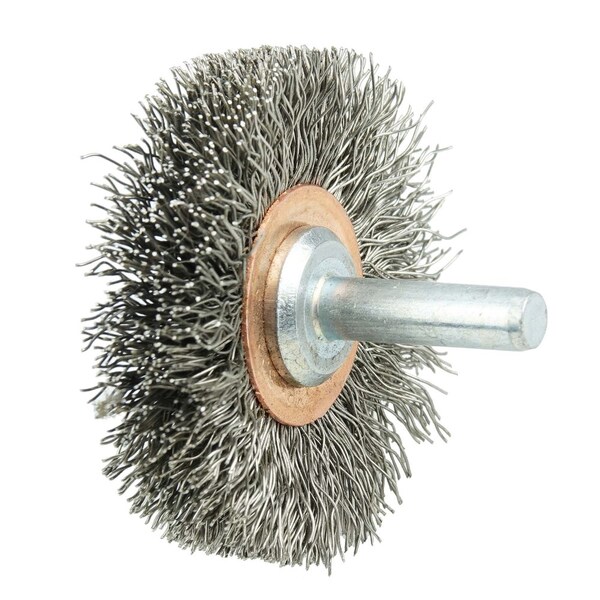 Weiler 2" Wire Wheel, .0118" Stainless Steel Fill, 1/4" Stem - 17611