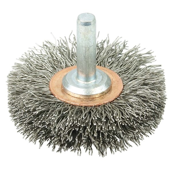 Weiler 2" Wire Wheel, .0118" Stainless Steel Fill, 1/4" Stem - 17611
