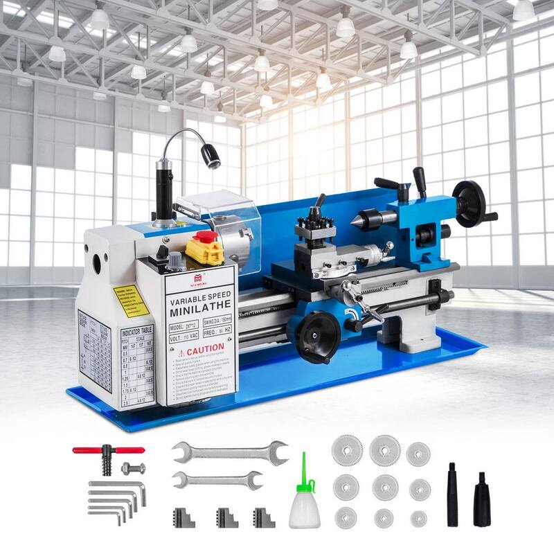 Torno de metal VEVOR 7in. x 12in. Torno de metal de precisión de banco mini torno de metal de 550 vatios con velocidad variable de 50-2500 RPM Engranaje de nylon - JSMNCC0618-3BYS01V1