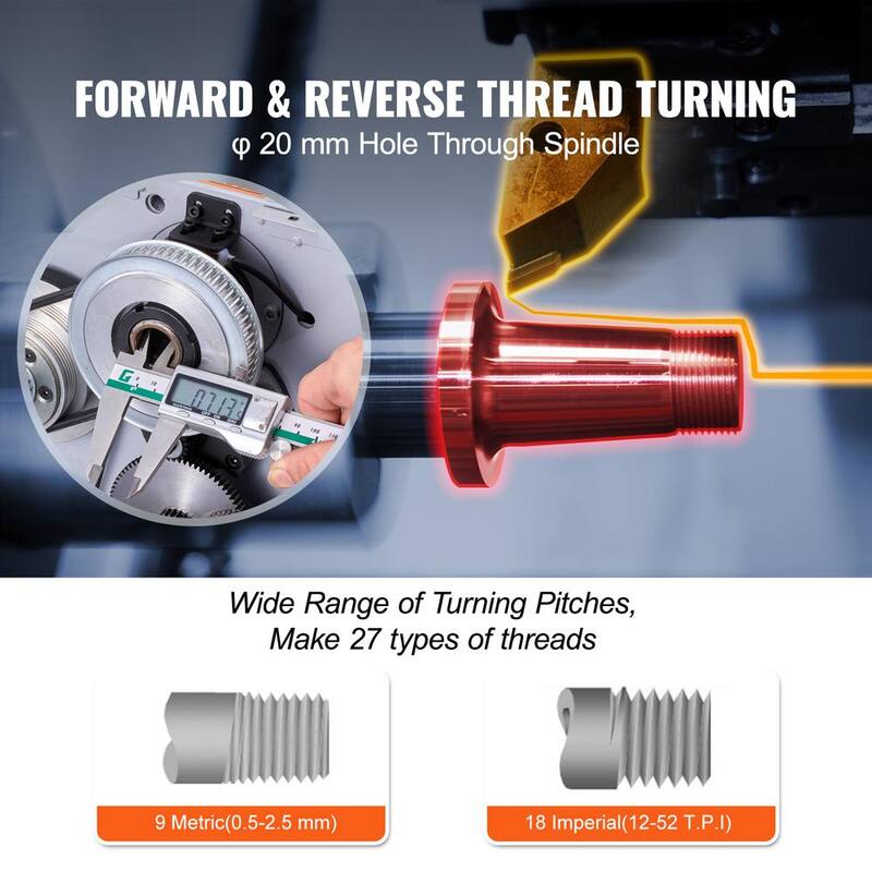 Torno de Metal VEVOR 3.9 pulgadas, 7 pulgadas x 13.78 pulgadas. Torno de Banco 2200 RPM Velocidad Variable 500-Watt Motor de Cepillo Oscilante para Precisión - TSJSCCYSDJ1806AD7V1