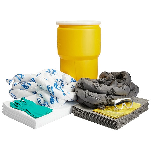 Brady Spill Kit, 13 gal Volume Absorbed per Kit, 14 gal Capacity, Drum, Gray, White - SKMA-14