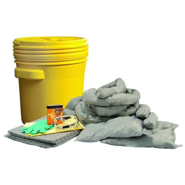 Condor Spill Kit, 14 gal Volume Absorbed per Kit, 20 gal Capacity, Drum, Yellow - 35ZR69