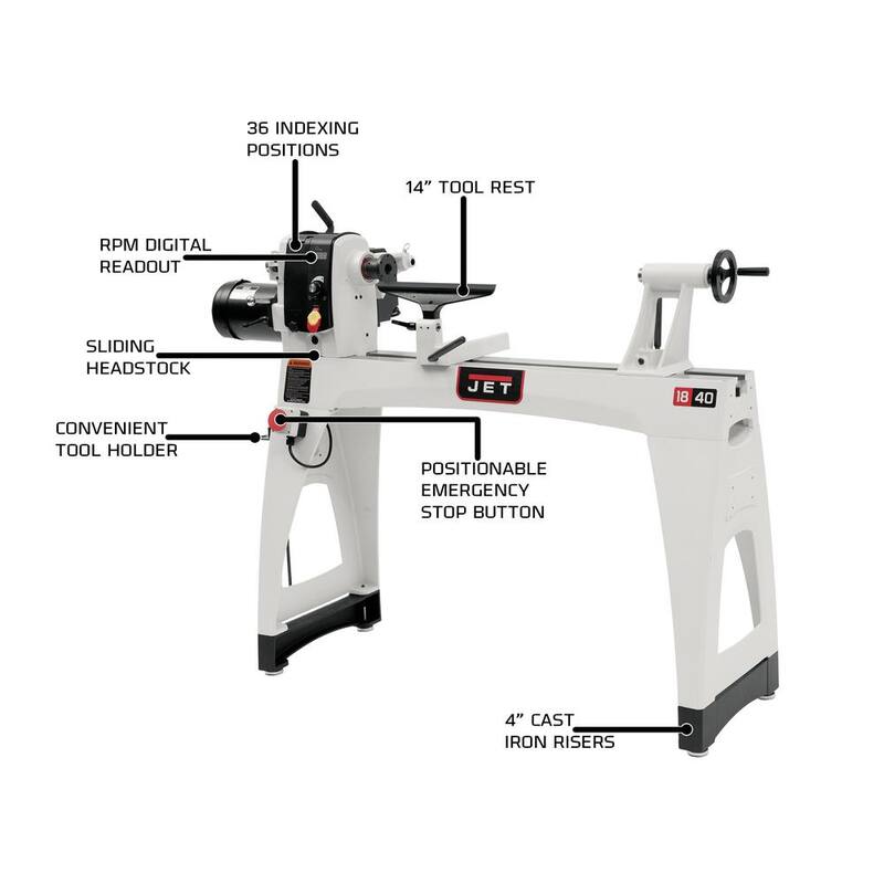 Torno de madera Jet JWL 18 in. x 40 in. 230-Volt 2 HP - 719600