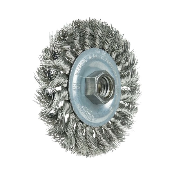 Weiler Wolverine 4" Knot Wire Wheel, Standard Twist, .014", 5/8"-11 UNC Nut - 36213