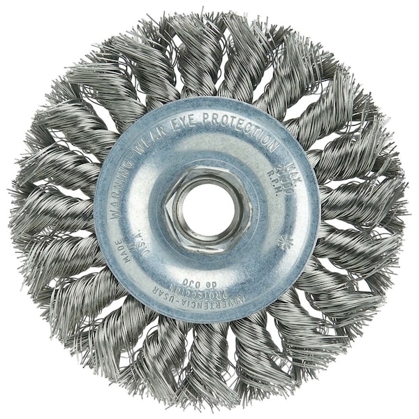 Weiler Wolverine 4" Knot Wire Wheel, Standard Twist, .014", 5/8"-11 UNC Nut - 36213