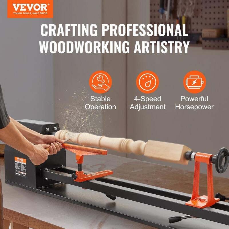 Torno de madera de banco VEVOR 14 pulgadas x 40 pulgadas 0.5 HP 370 vatios Torno de madera con velocidades de 885/1245/1715/2425 RPM para carpintería - TSMGCCY4005HPM54JV1