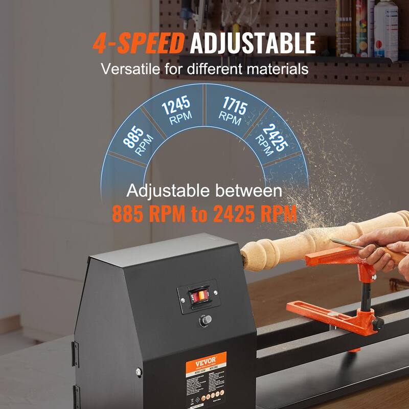 Torno de madera de banco VEVOR 14 pulgadas x 40 pulgadas 0.5 HP 370 vatios Torno de madera con velocidades de 885/1245/1715/2425 RPM para carpintería - TSMGCCY4005HPM54JV1