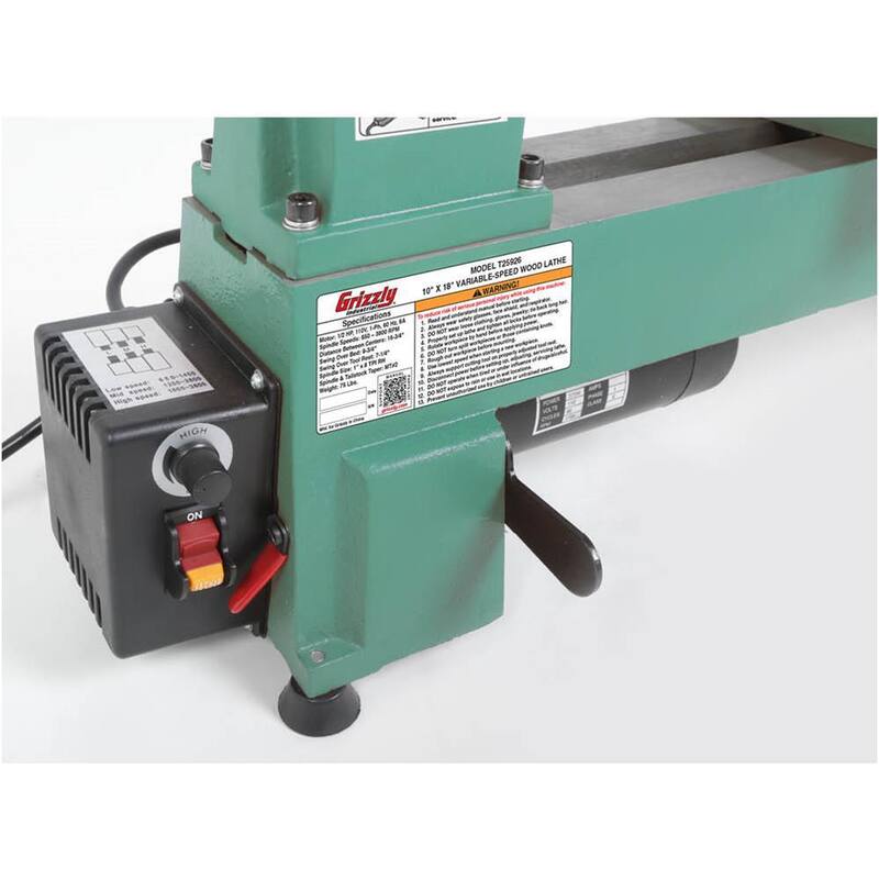 Torno de banco de madera de velocidad variable de Grizzly Industrial de 10 pulgadas x 18 pulgadas - T25926