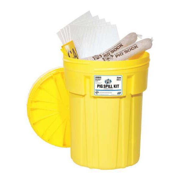 Pig Spill Kit, 23 gal Volume Absorbed per Kit, 30 gal Capacity, Drum, Yellow, 112 - 46306