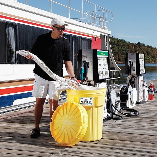 Pig Spill Kit, 23 gal Volume Absorbed per Kit, 30 gal Capacity, Drum, Yellow, 112 - 46306
