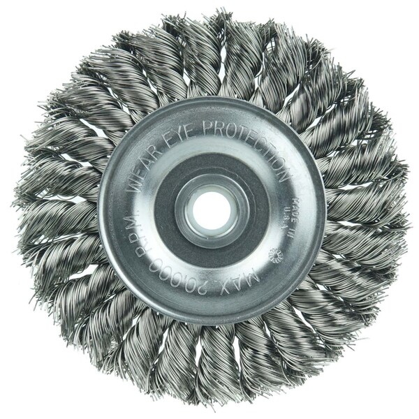 Weiler Wolverine 4" Knot Wire Wheel, .014" Fill, 1/2"-3/8" Arbor Hole - 36293