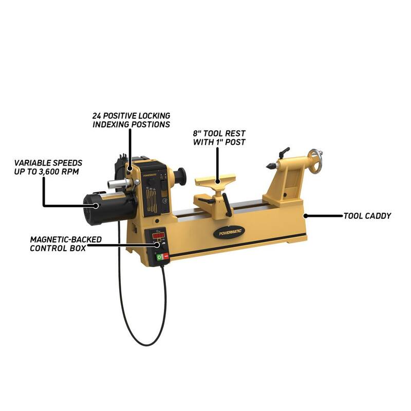 Torno de madera Powermatic PM2014 de 14 pulgadas x 4 pulgadas - 1792014