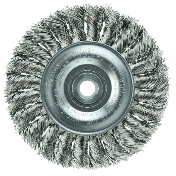 Weiler 4" Standard Twist Knot Wire Wheel, .020" Fill, 1/2"-3/8" Arbor Hole - 8314