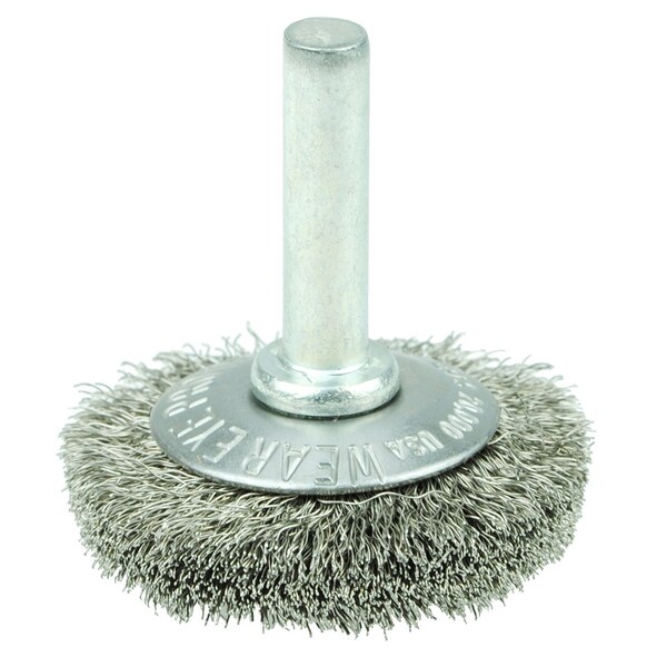 Weiler 1-1/2" Wire Wheel, .006" Stainless Steel Fill, 1/4" Stem - 17930