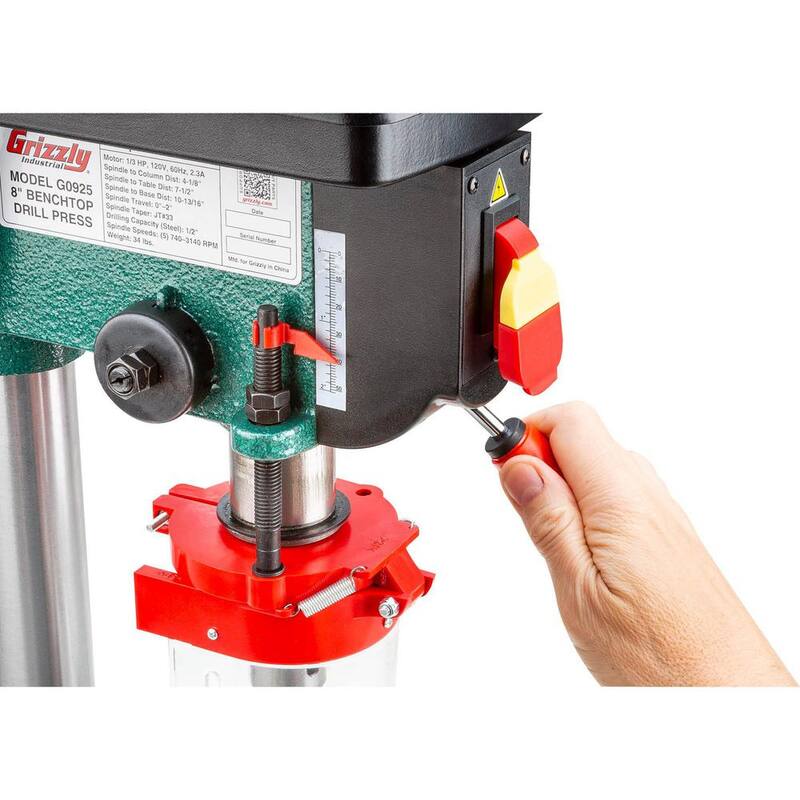 Prensa de taladro de banco de 5 velocidades de 8 pulgadas de Grizzly Industrial con capacidad de portabrocas de 1/2 pulgada - G0925