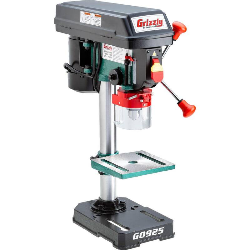 Prensa de taladro de banco de 5 velocidades de 8 pulgadas de Grizzly Industrial con capacidad de portabrocas de 1/2 pulgada - G0925