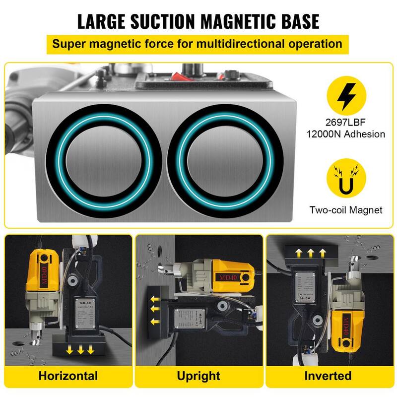 VEVOR Taladro Magnético, 1100 W, 1.57 pulgadas de diámetro de perforación, 2697lbf/12000N Taladro Magnético Eléctrico Portátil con 7 Brocas - JBLJC6PCS110VSLJ1V1