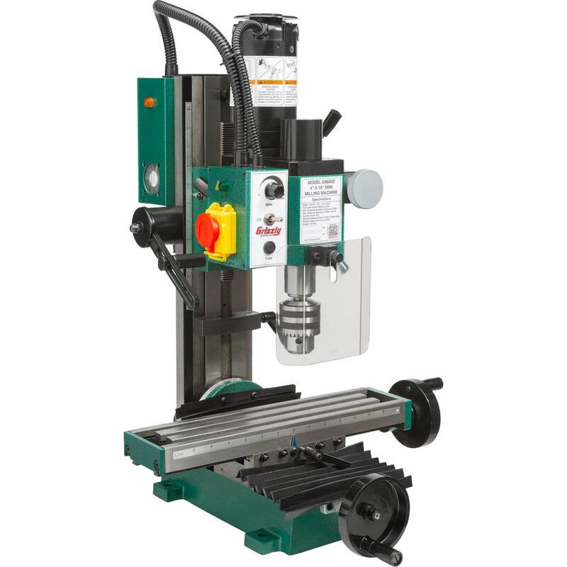 Grizzly Industrial 4 in. x 16 in. Taladro/fresadora mini de velocidad variable con capacidad de mandril de 1/2 pulgada - G8689Z