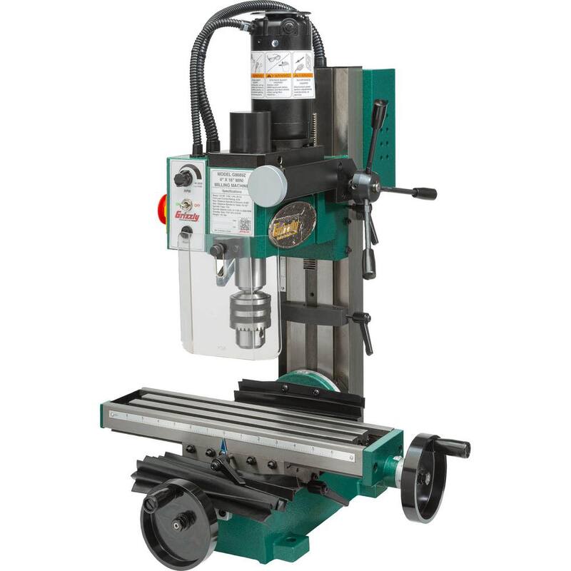 Grizzly Industrial 4 in. x 16 in. Taladro/fresadora mini de velocidad variable con capacidad de mandril de 1/2 pulgada - G8689Z