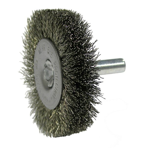 Weiler 2" Stem-Mounted Crimped Wire Radial Wheel, .006" Steel Fill, 1/4" Stem - 17954