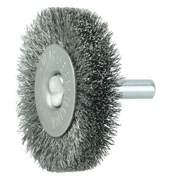 Weiler 2" Stem-Mounted Crimped Wire Radial Wheel, .006" Steel Fill, 1/4" Stem - 17954
