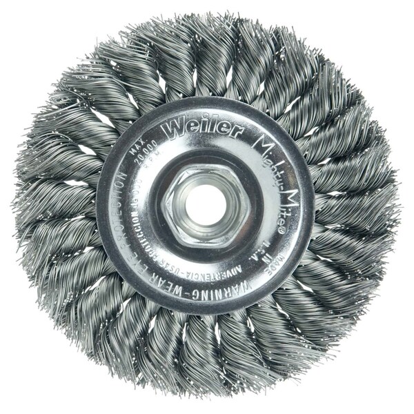 Weiler Standard Twist Knot Wire Wheel 4", .014" Steel Fill, 1/2"-13 UNC Nut - 13105
