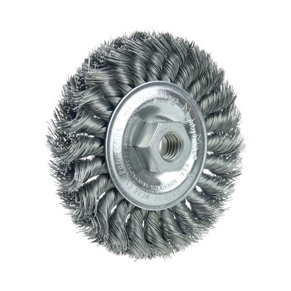 Weiler Standard Twist Knot Wire Wheel 4", .014" Steel Fill, 1/2"-13 UNC Nut - 13105